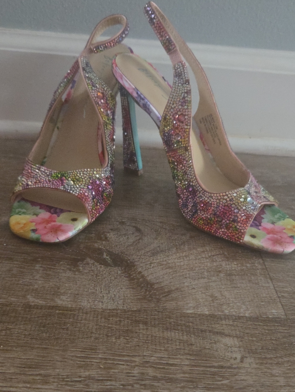 Betsey Johnson Multicolor Crystal Floral Slingback Heels